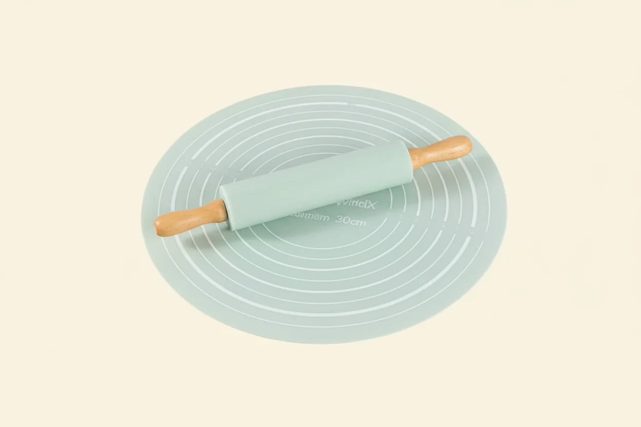 Silicone Cookie Rolling Mat Set with Rolling Pin - Non-Stick